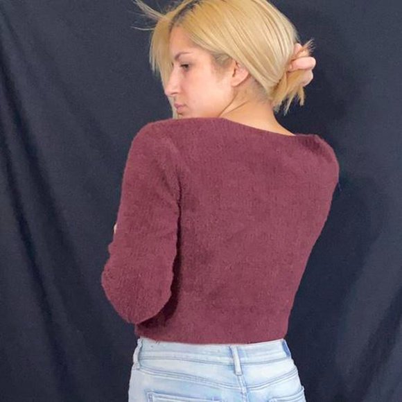 Burgundy Red Tank Top with Cardigan Fuzzy Teddy Set - Picture 2 of 4